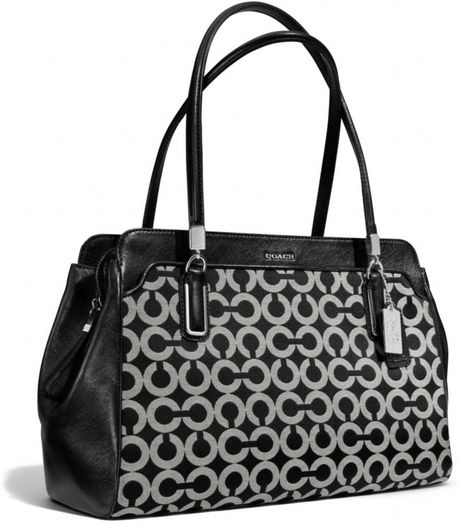 Coach Madison Kimberly Carryall in Op Art Sateen Fabric in Black ...