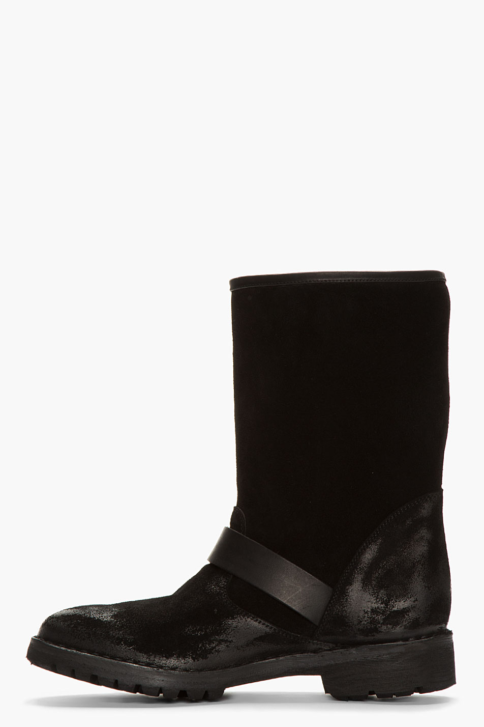 Diesel black gold Black Distressed Suede Buttoned Boots in Black for