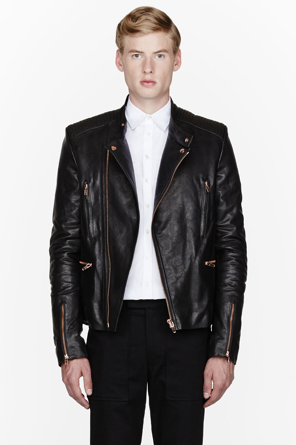 Juun J Black Leather Zippered Biker Jacket In For Men Lyst Gallery