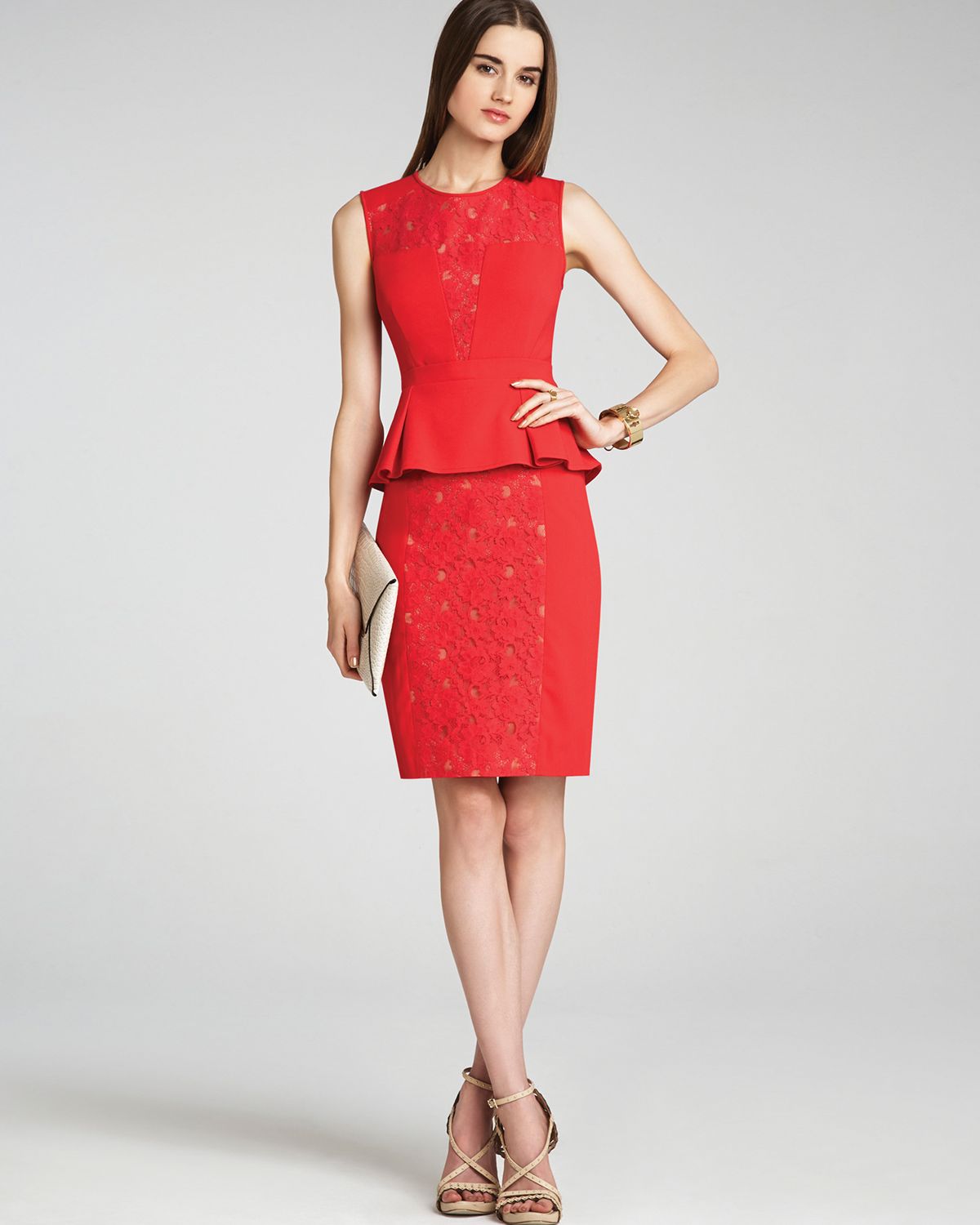 Bcbgmaxazria Dress Ives Lace Peplum In Red | Lyst