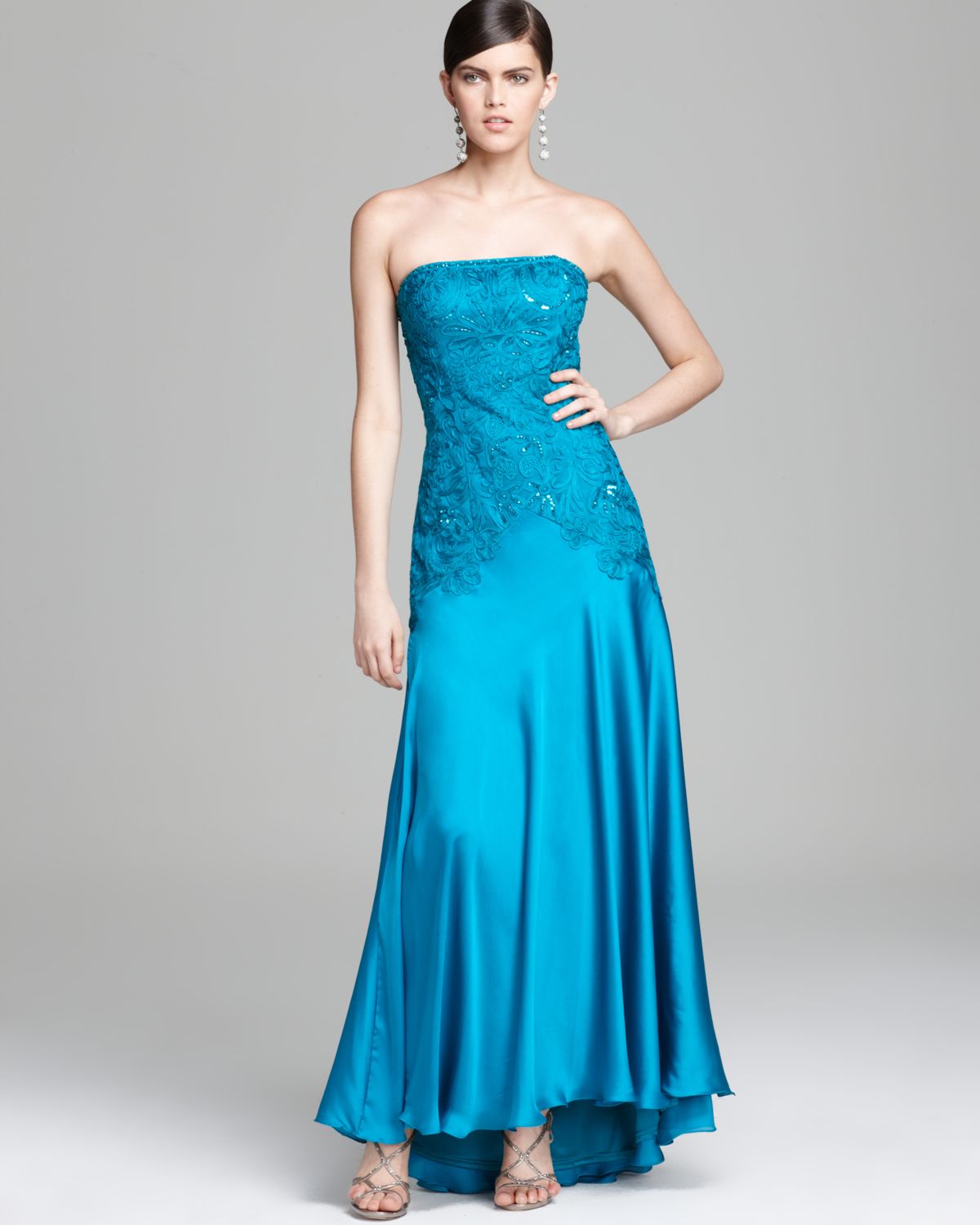 Lyst - Sue Wong Strapless Beaded Bodice Gown in Blue