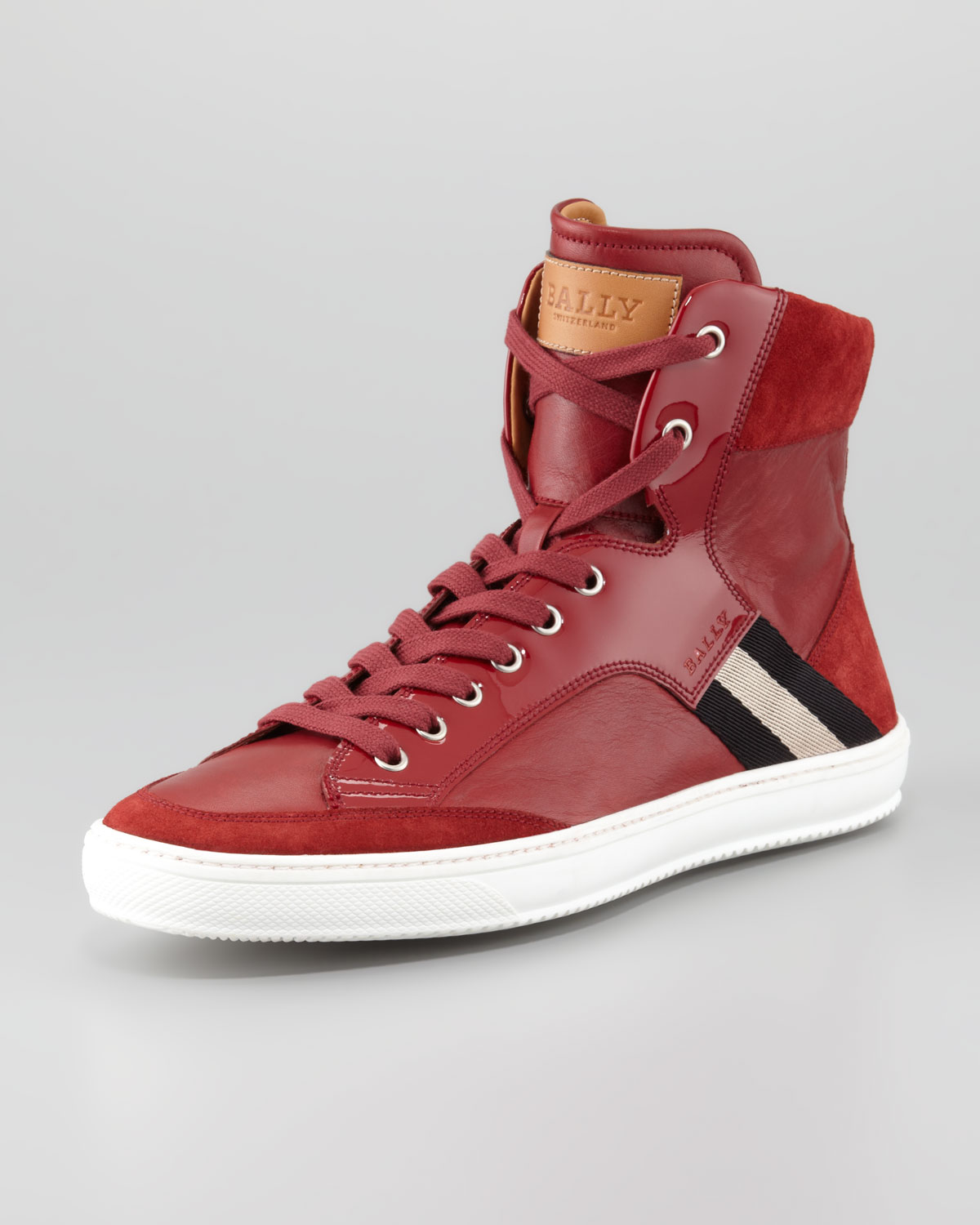 Bally Oldani Mixed-Leather High-Top Sneaker in Red for Men (multi) | Lyst