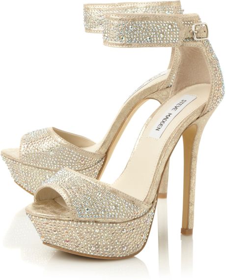 Steve Madden Carrie Sm Jewelled Ankle Strap Sandals in Silver (Nude) | Lyst
