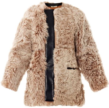 Balenciaga Textured Shearling and Leather Coat in Beige | Lyst