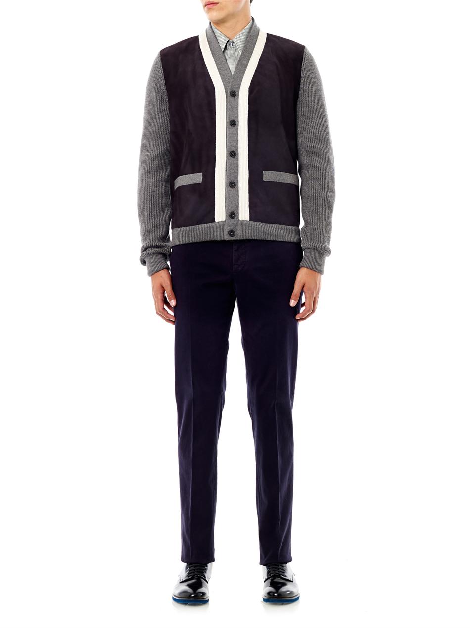 Lyst Gucci Suede Front Cardigan in Gray for Men