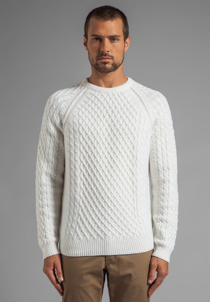 Vince Fisherman Cable Sweater in Ivory in White for Men (Pearl) | Lyst