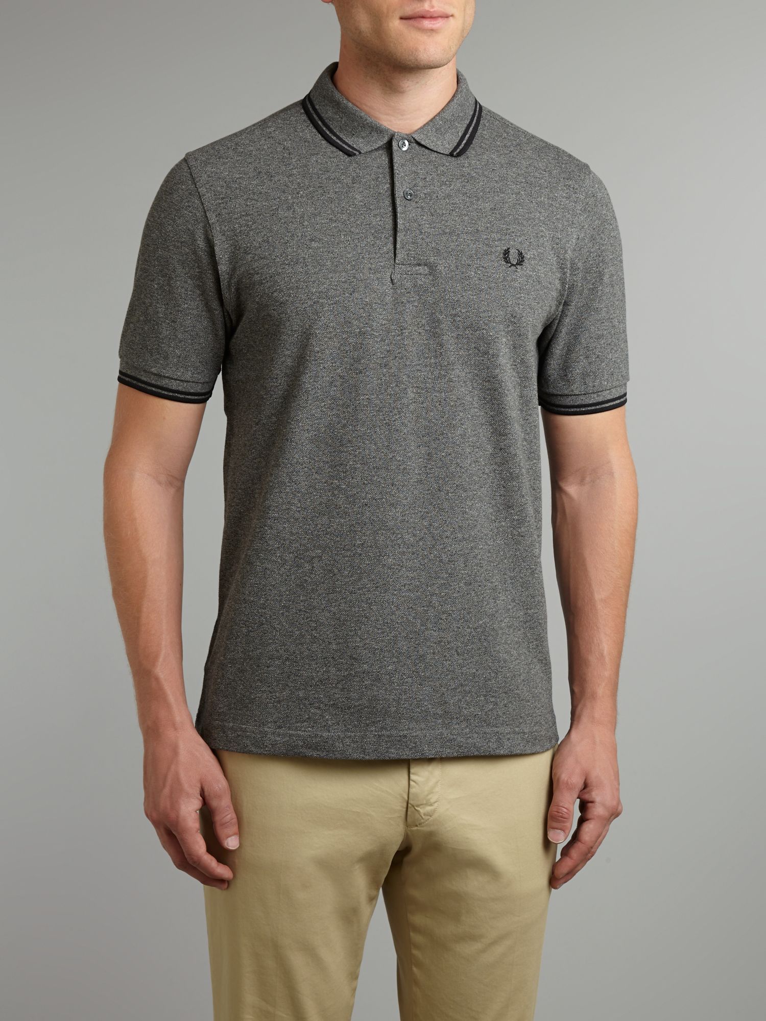 Fred Perry Cotton Twin Tipped Slim Fit Polo Shirt in Dark Grey Marl