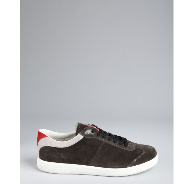 prada grey suede trainers
