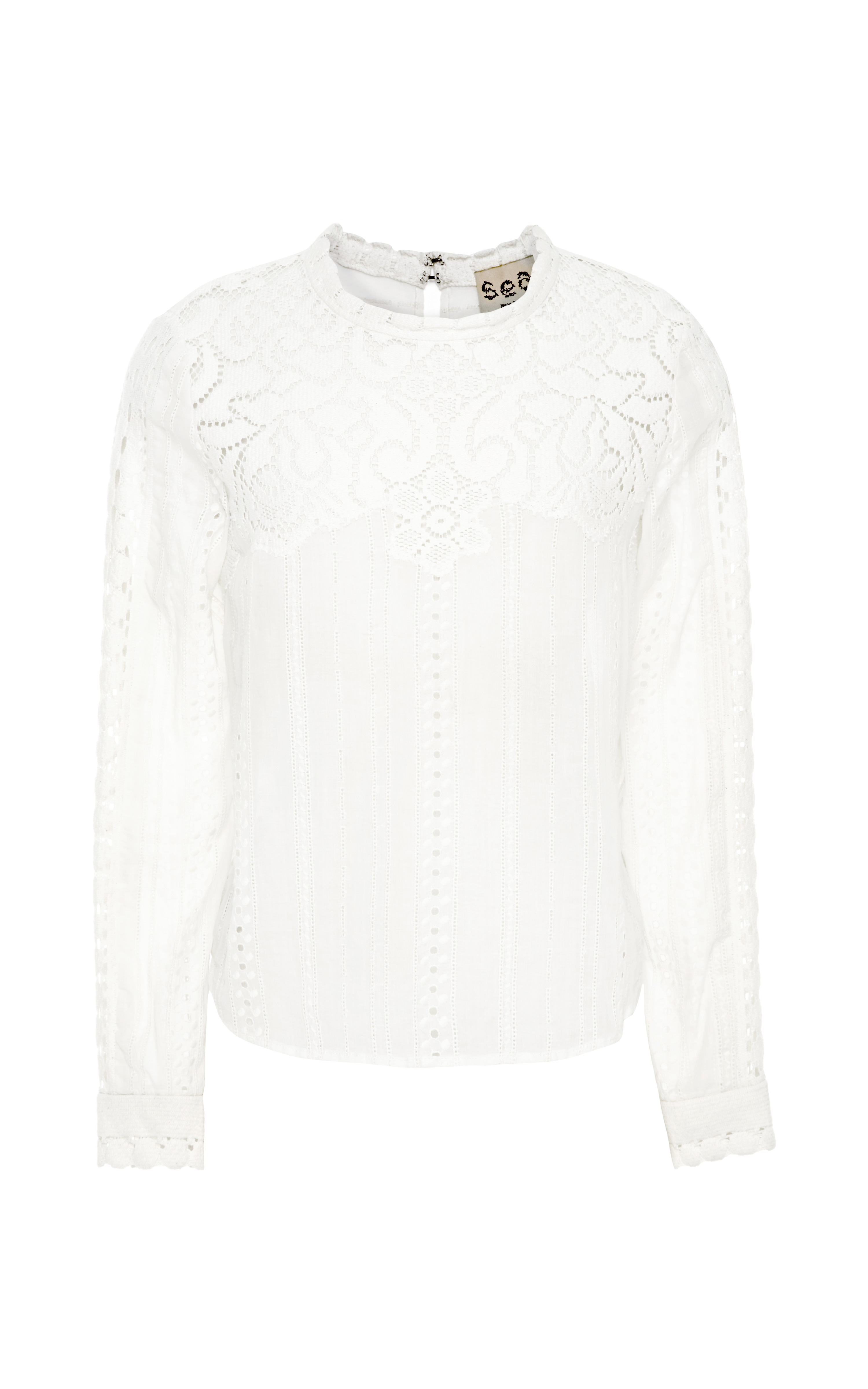 Sea Cotton Lace Eyelet Long Sleeve Blouse in White (Cream) | Lyst