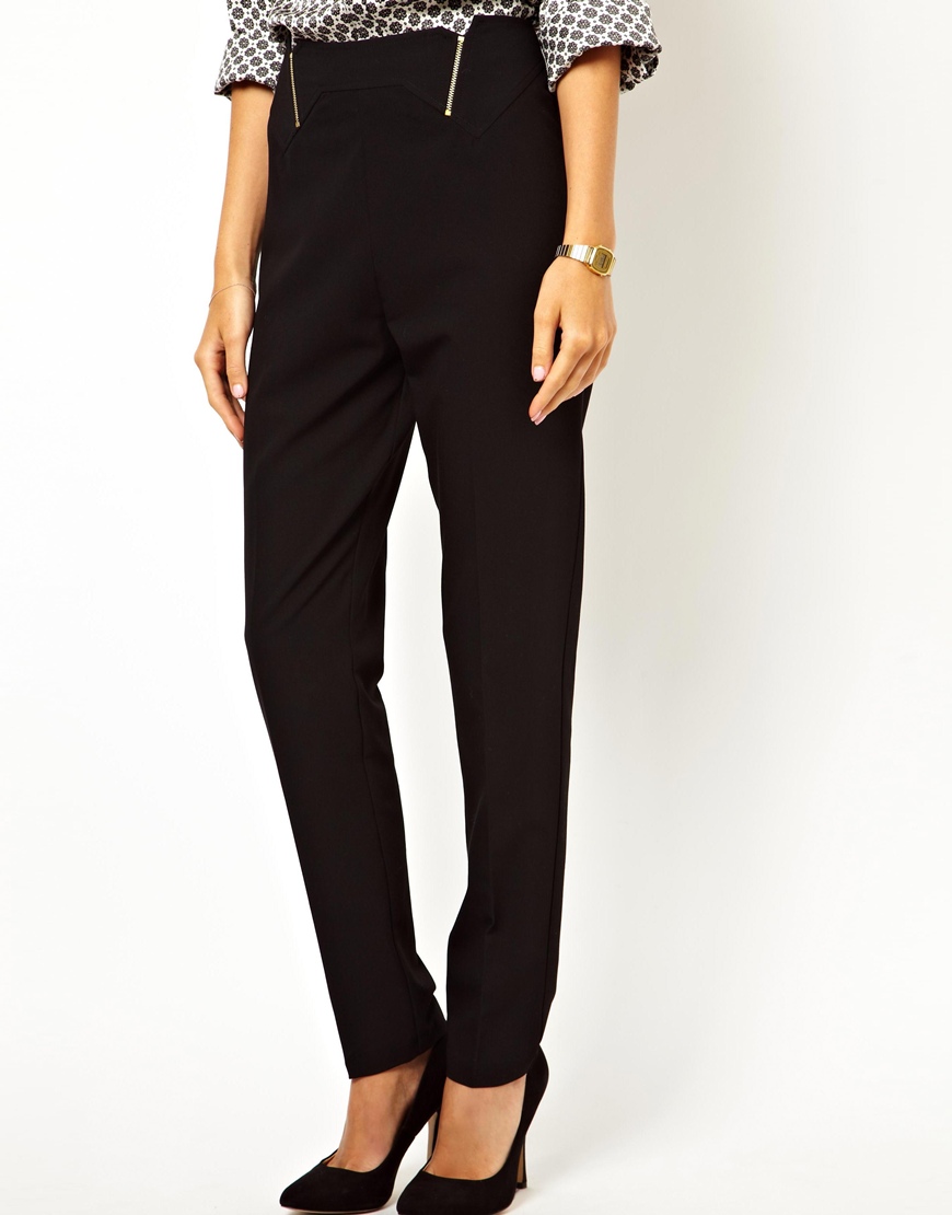 Lyst - Asos High Waist Trousers with Zip Detail in Black