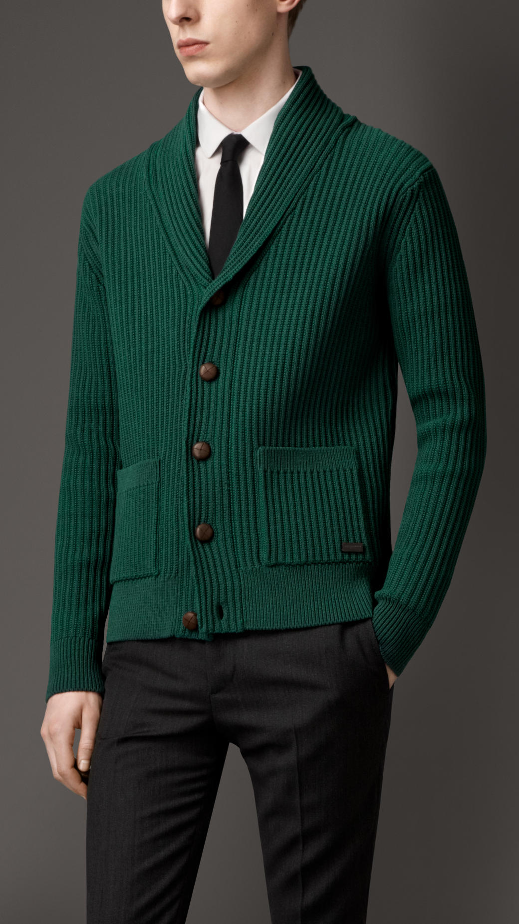 Burberry Dark Racing Green Knitted Cotton Blend Cardigan Jacket Product 1 12295071 564199947 