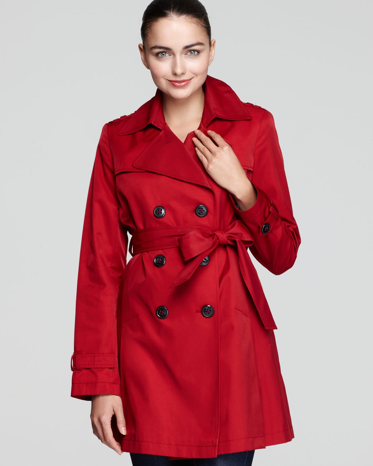 Dkny Megan Double Breasted Trench Coat with Belt in Red (Rebel Red) | Lyst