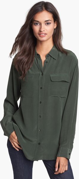 Equipment Signature Silk Shirt in Green (Dark Army) | Lyst