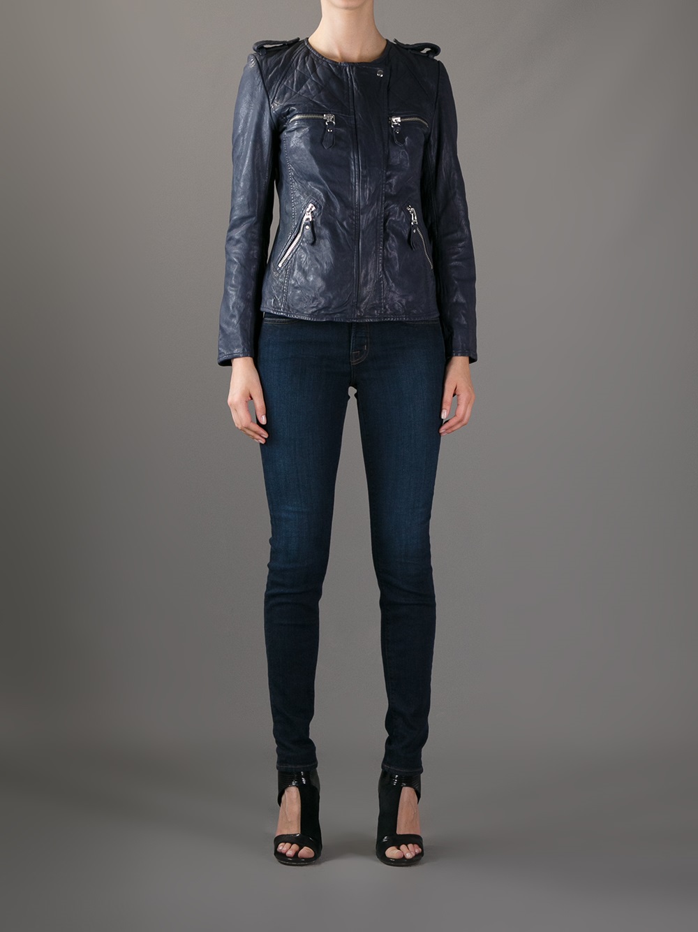Lyst Étoile Isabel Marant Kady Leather Jacket In Blue Gallery