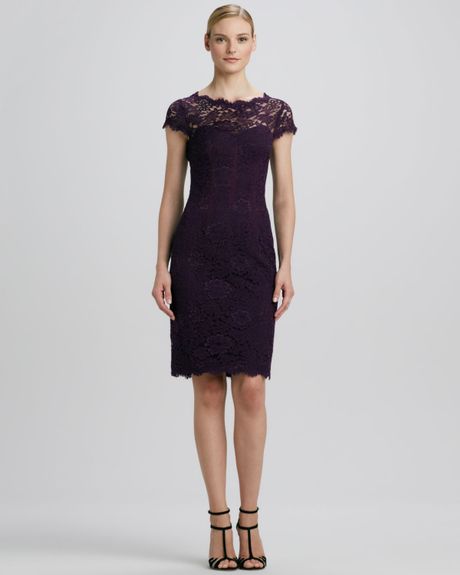 Ml Monique Lhuillier Lace Boatneck Cocktail Dress with Open Back in ...