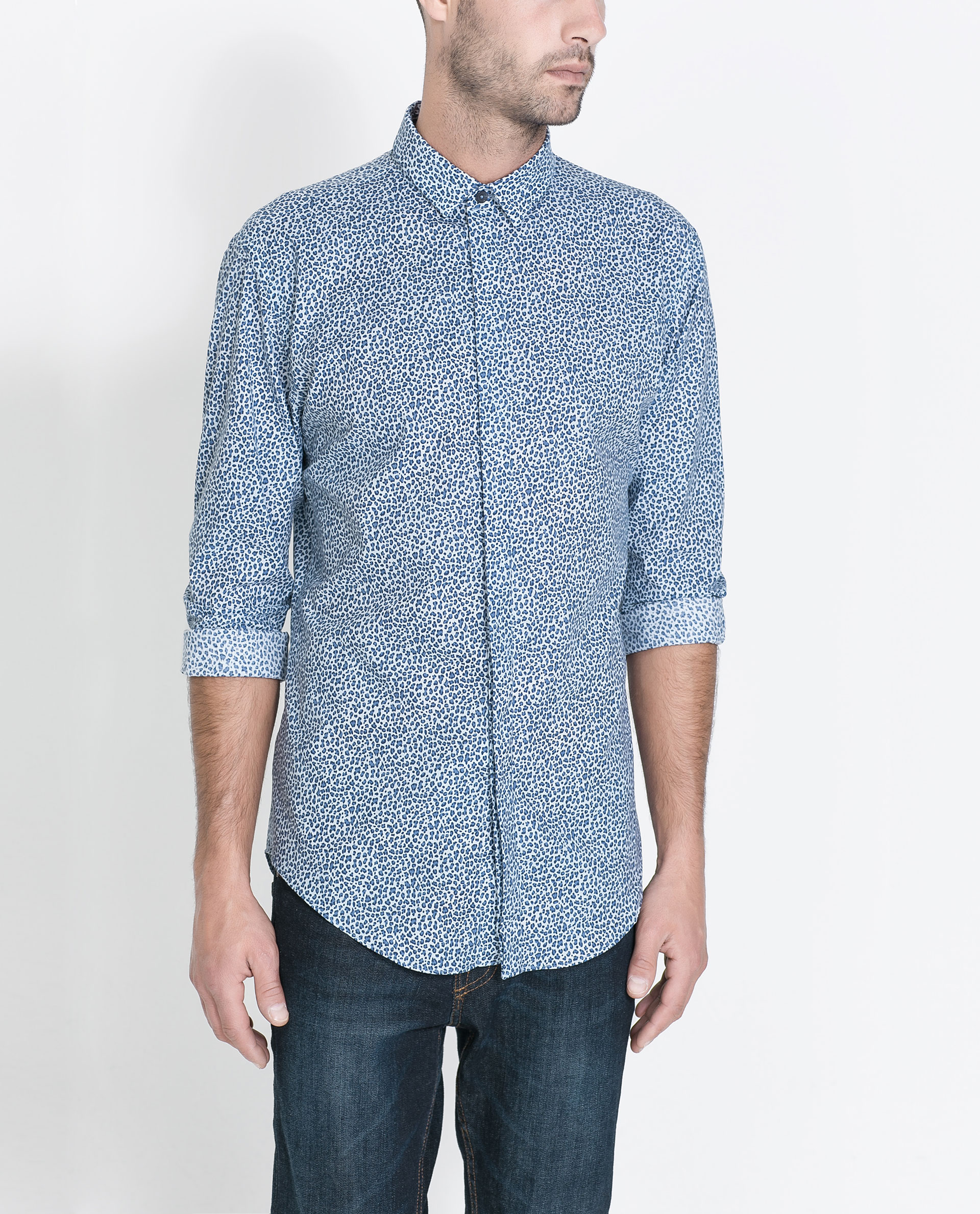 Zara Animal Print Shirt in Blue for Men | Lyst