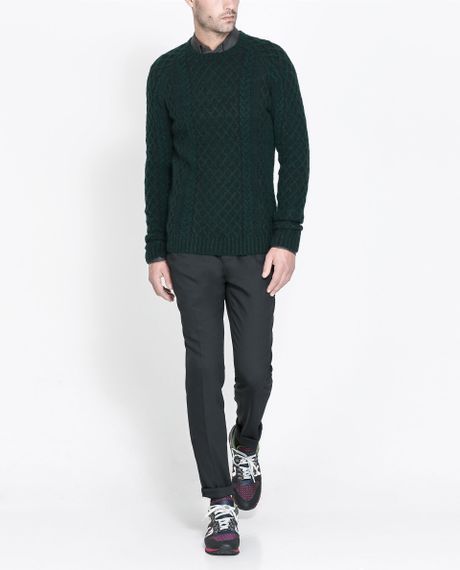 Zara Cable Knit Sweater in Green for Men (Bottle green) | Lyst