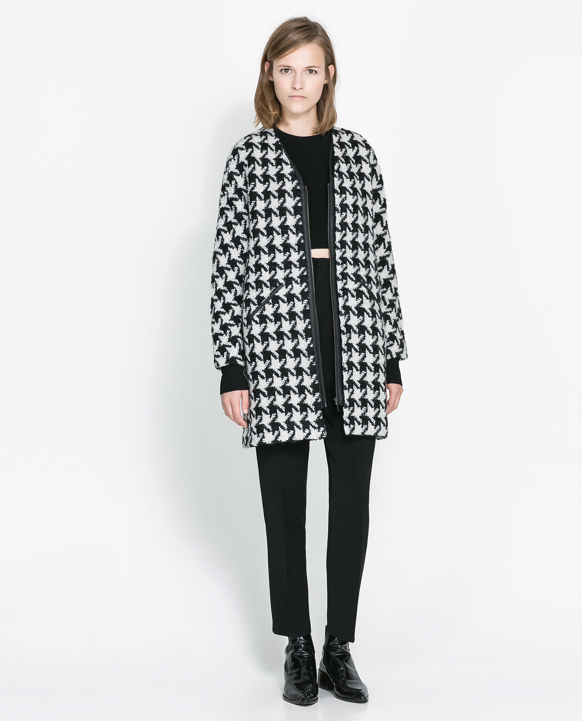 Zara Houndstooth Coat In Black Lyst