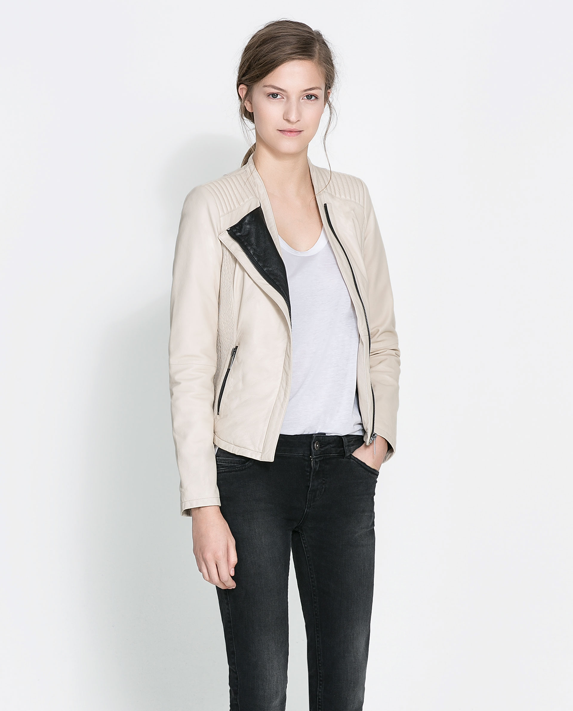 Zara Leather Jacket In Natural Lyst Gallery