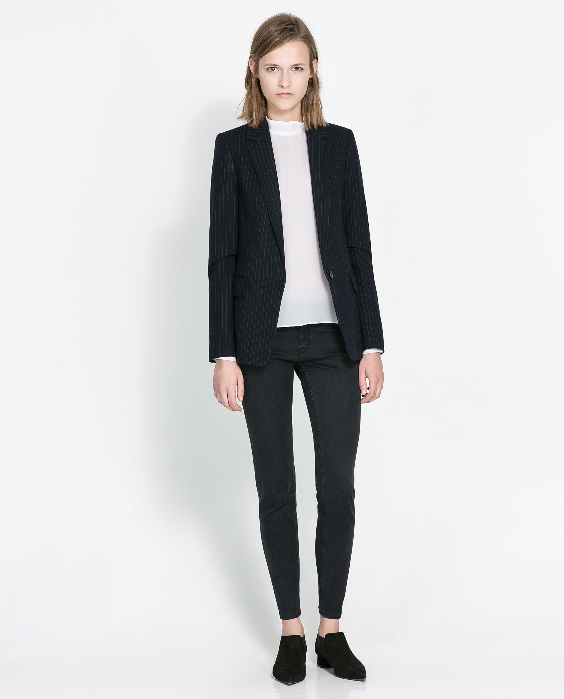 Zara Pin Stripe Blazer in Blue | Lyst