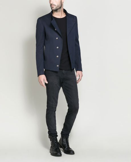 Zara Short Jacket with Silver Button in Blue for Men (Navy blue) | Lyst