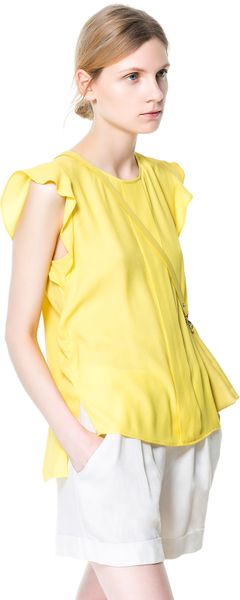 Zara Top with Ruffle in Yellow | Lyst