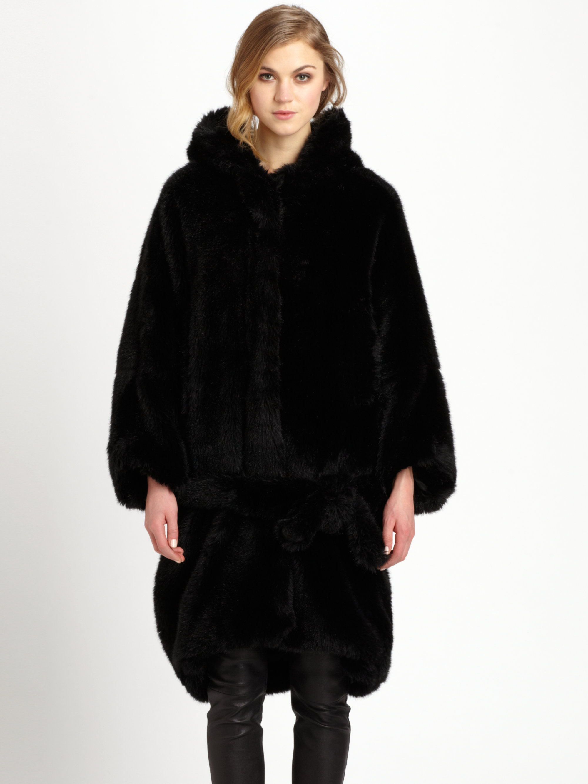 Lyst Acne Studios Faux Fur Hooded Oversized Coat In Black