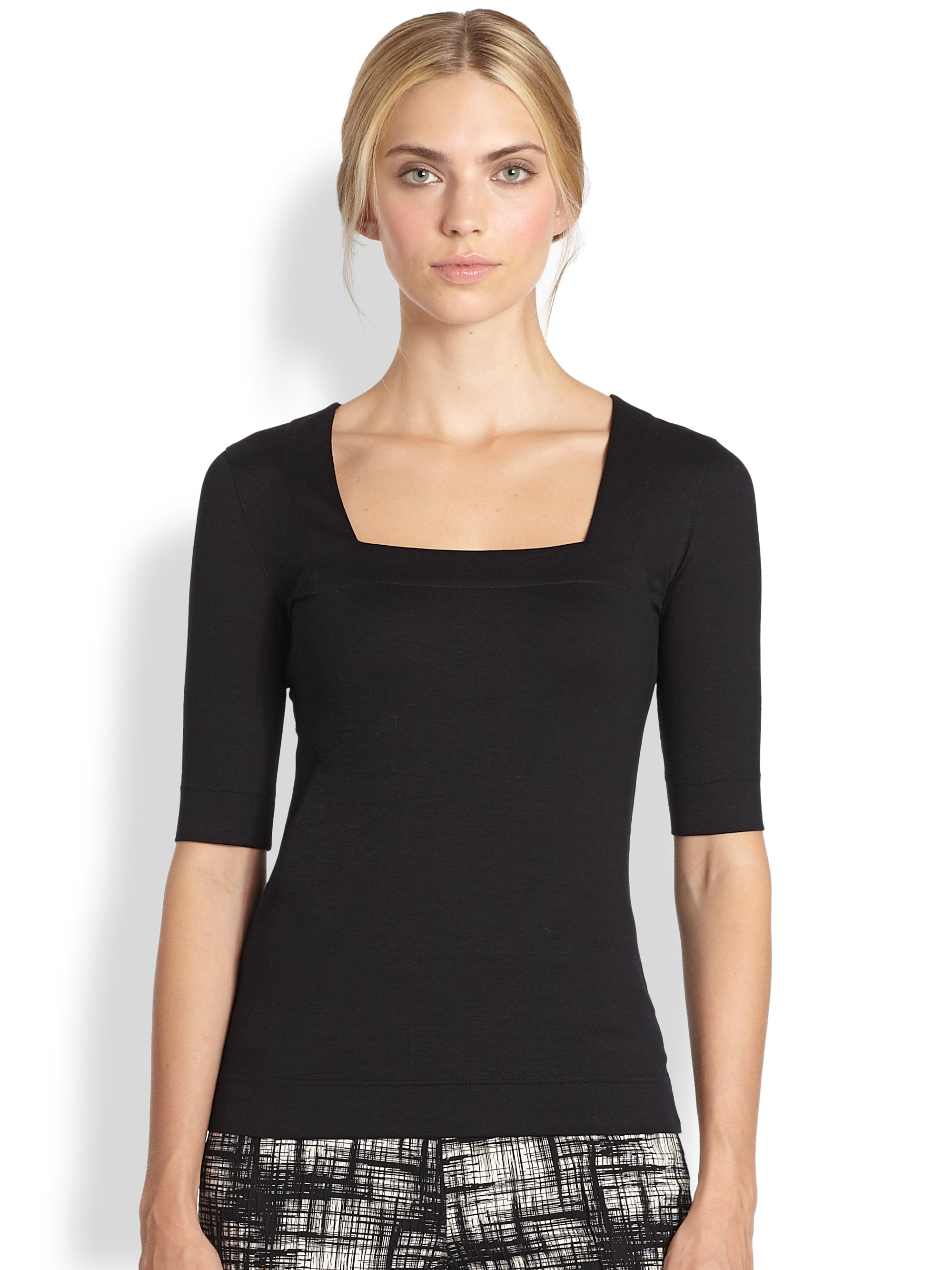 Akris Punto Essentials Jersey Square Neck Top In Black Lyst 