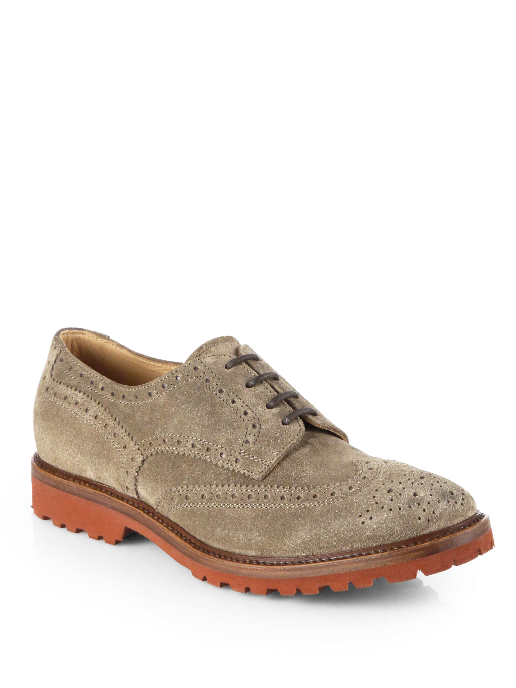 Brunello Cucinelli Suede Wingtip Derby Shoes In Brown For Men Lyst 7626