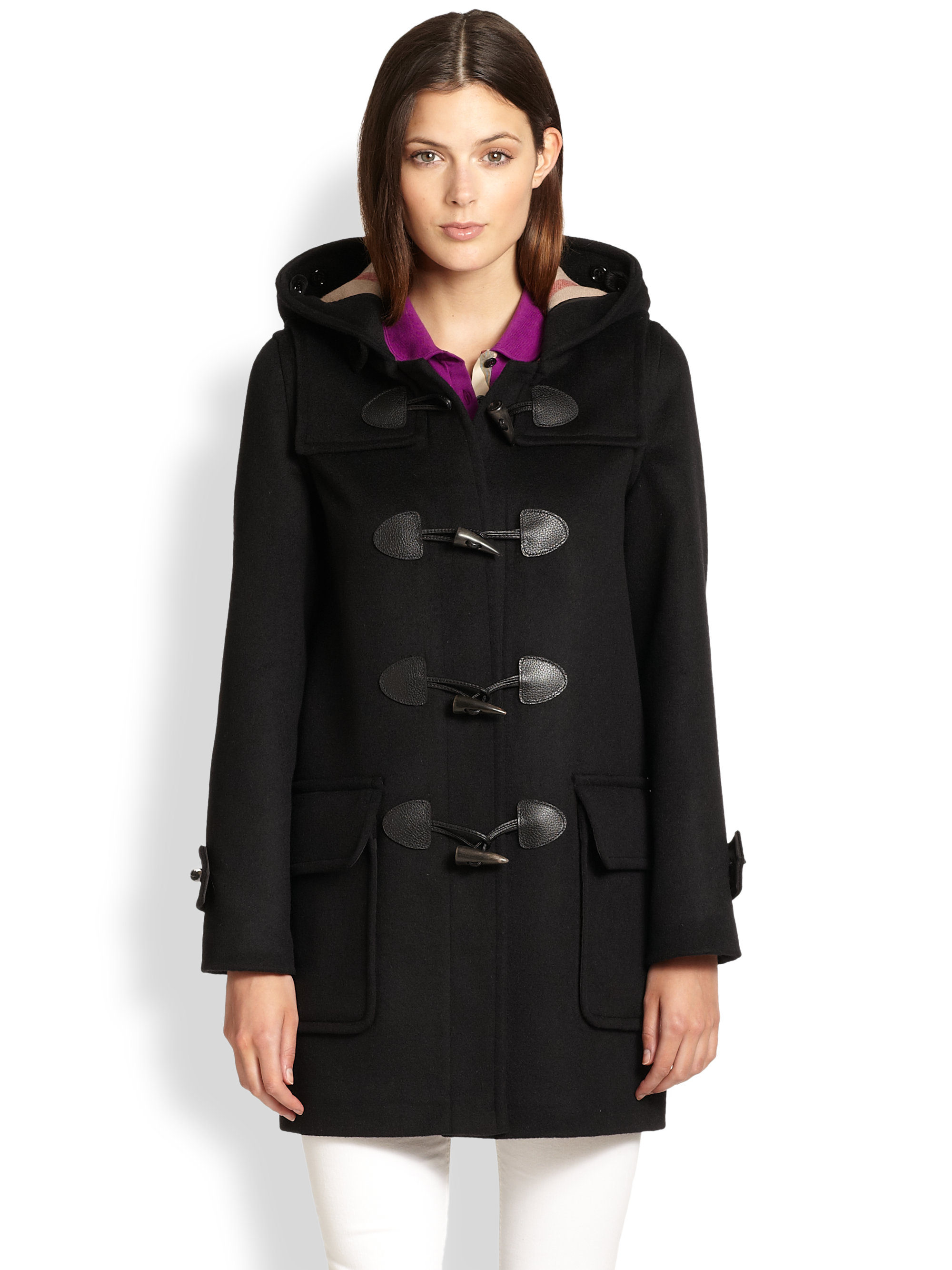 Burberry Brit Wool Toggle Duffle Coat in Black | Lyst