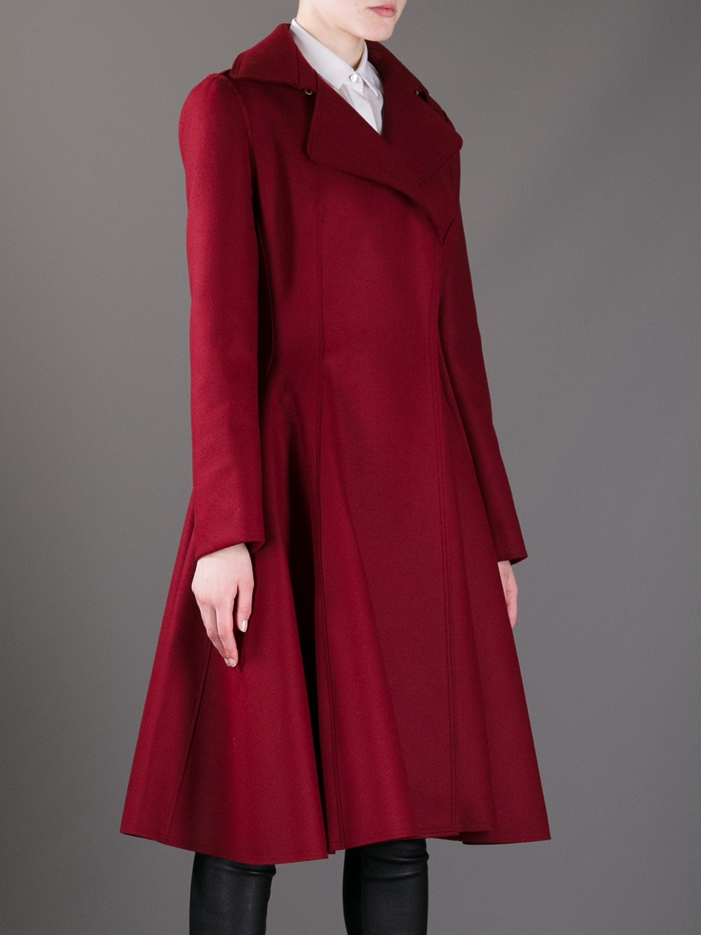 Lanvin Flared Hem Coat in Red | Lyst