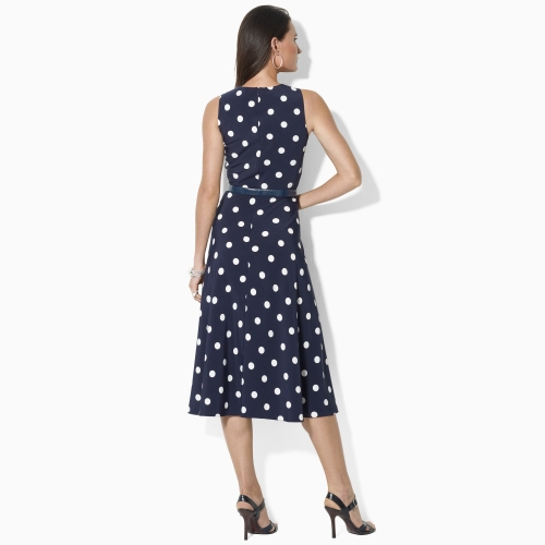 Lauren by ralph lauren Polka-Dot Cap-Sleeve Dress in Blue | Lyst