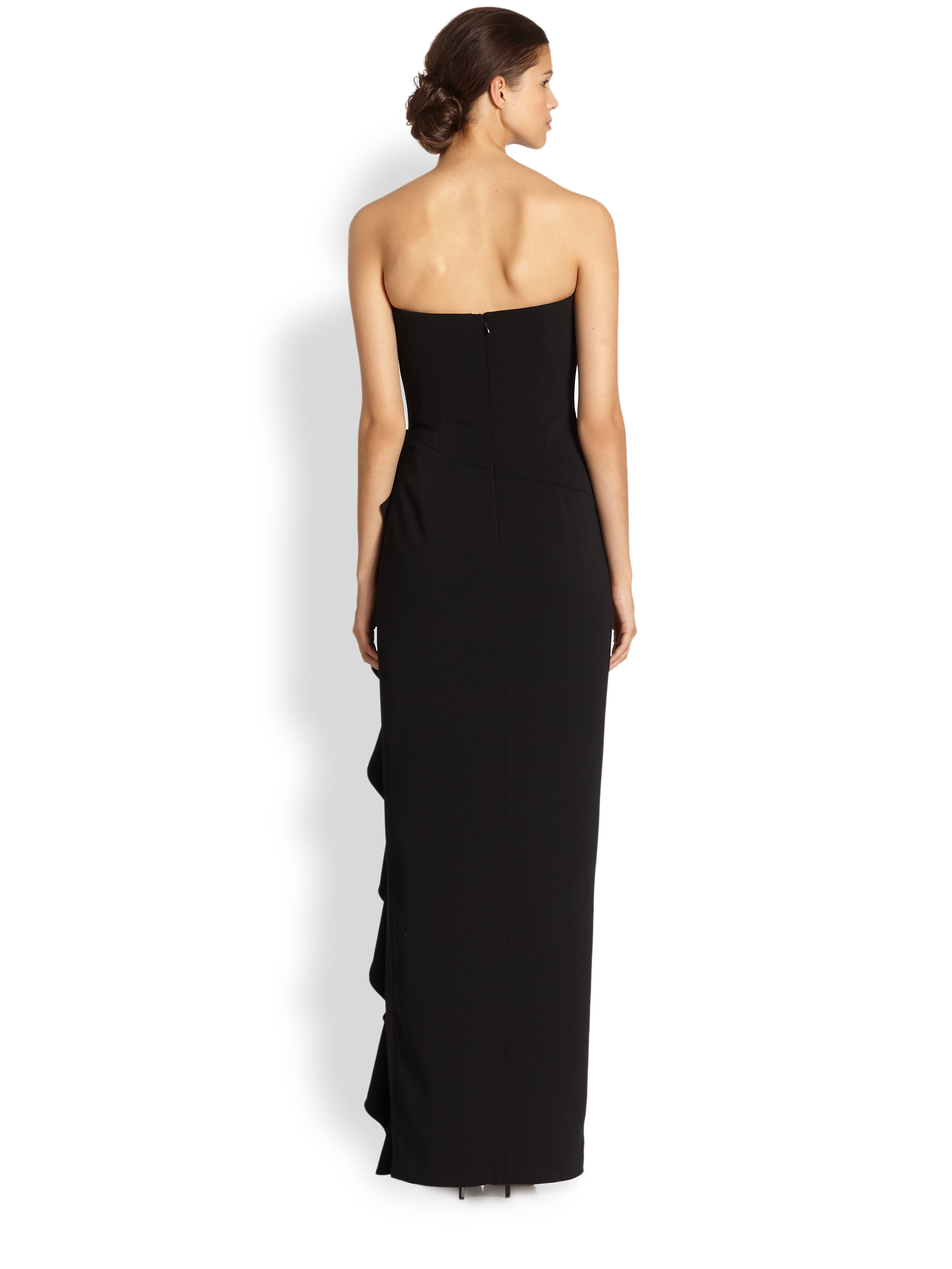 badgley mischka strapless ruffle gown