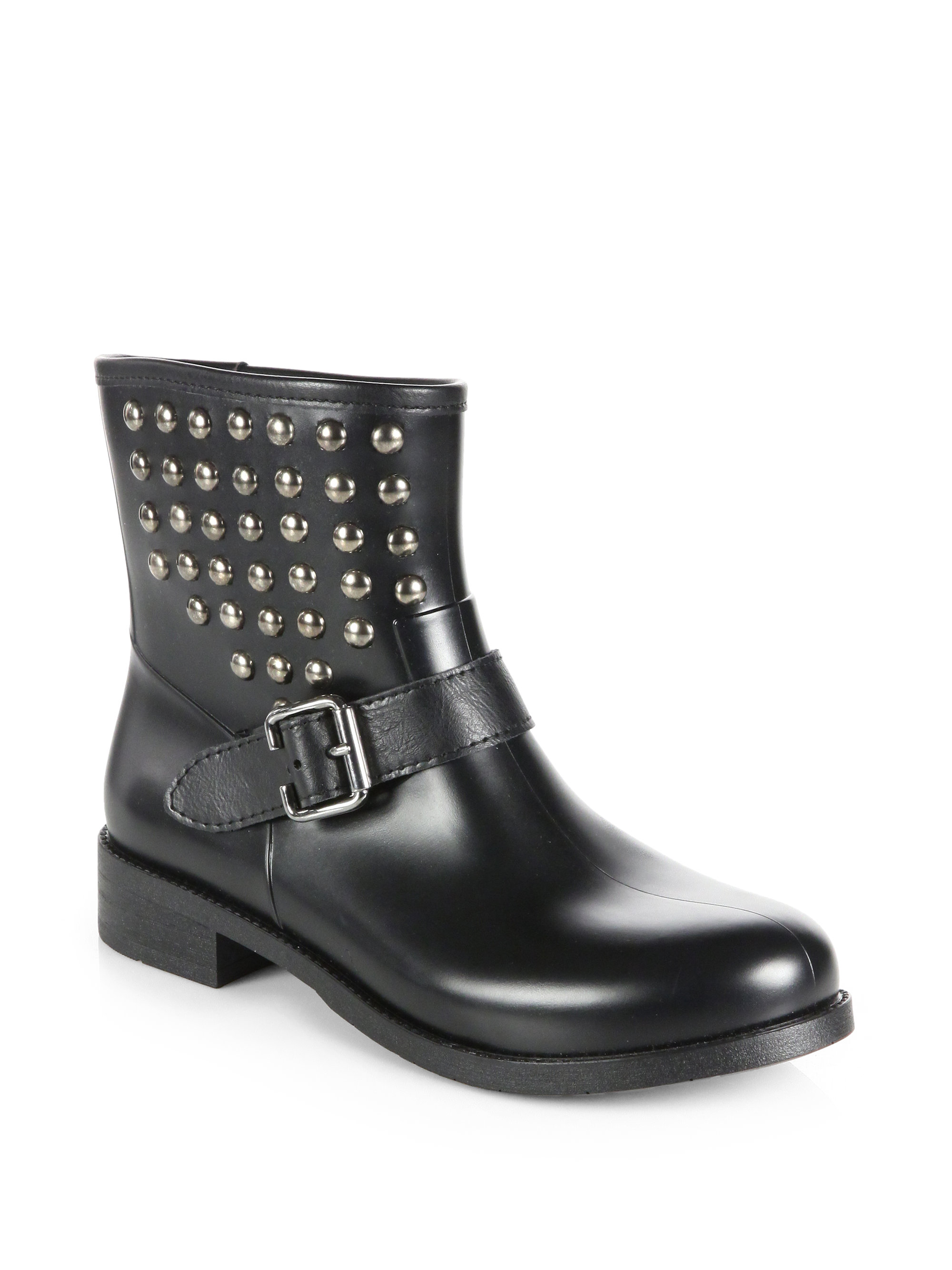 Pollini Studded Rubber Rain Boots in (BLACK) | Lyst