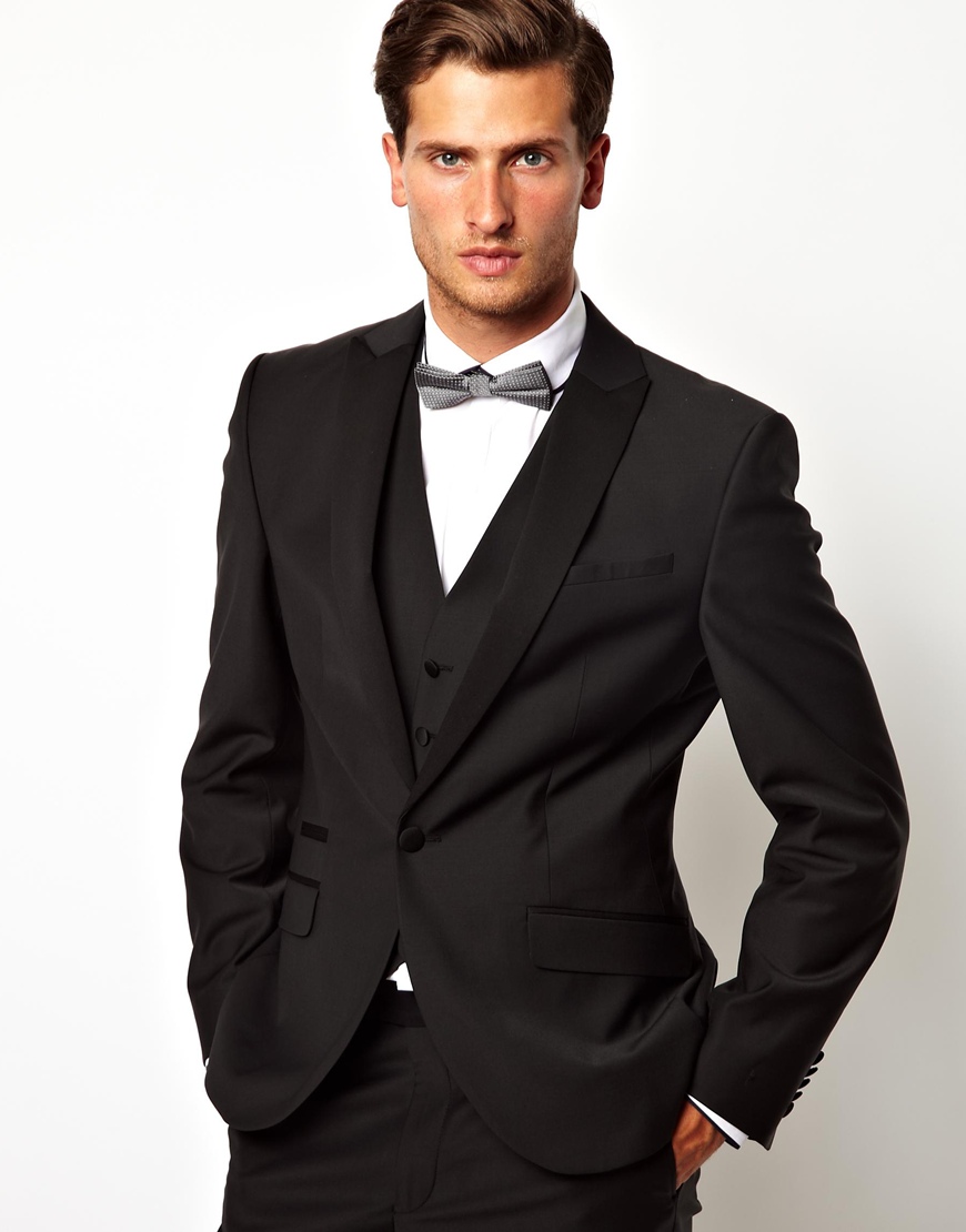French Connection Red Eleven Slim Fit Tuxedo Jacket In Black in Black ...