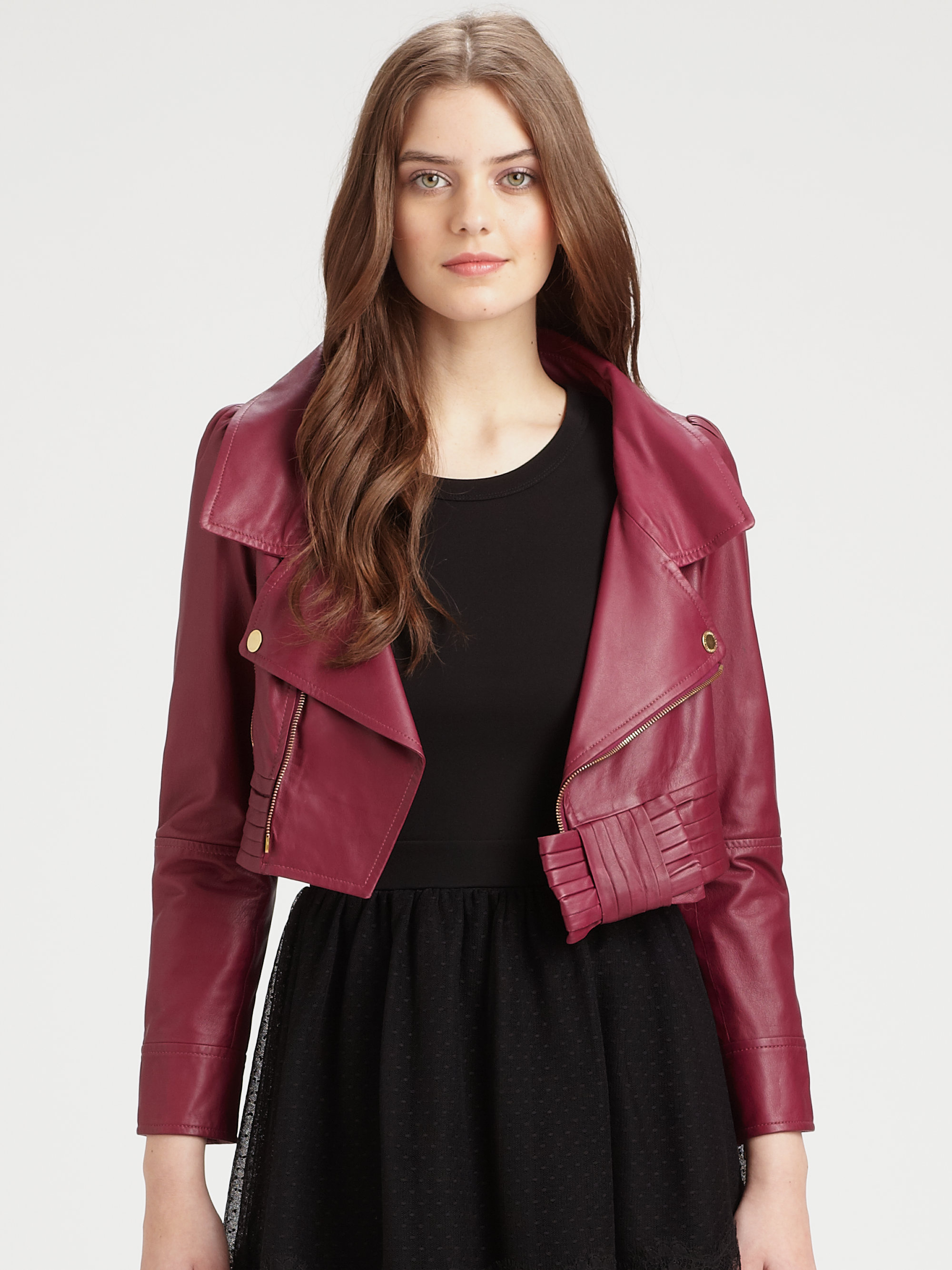 Red valentino Cropped Leather Jacket in Red | Lyst