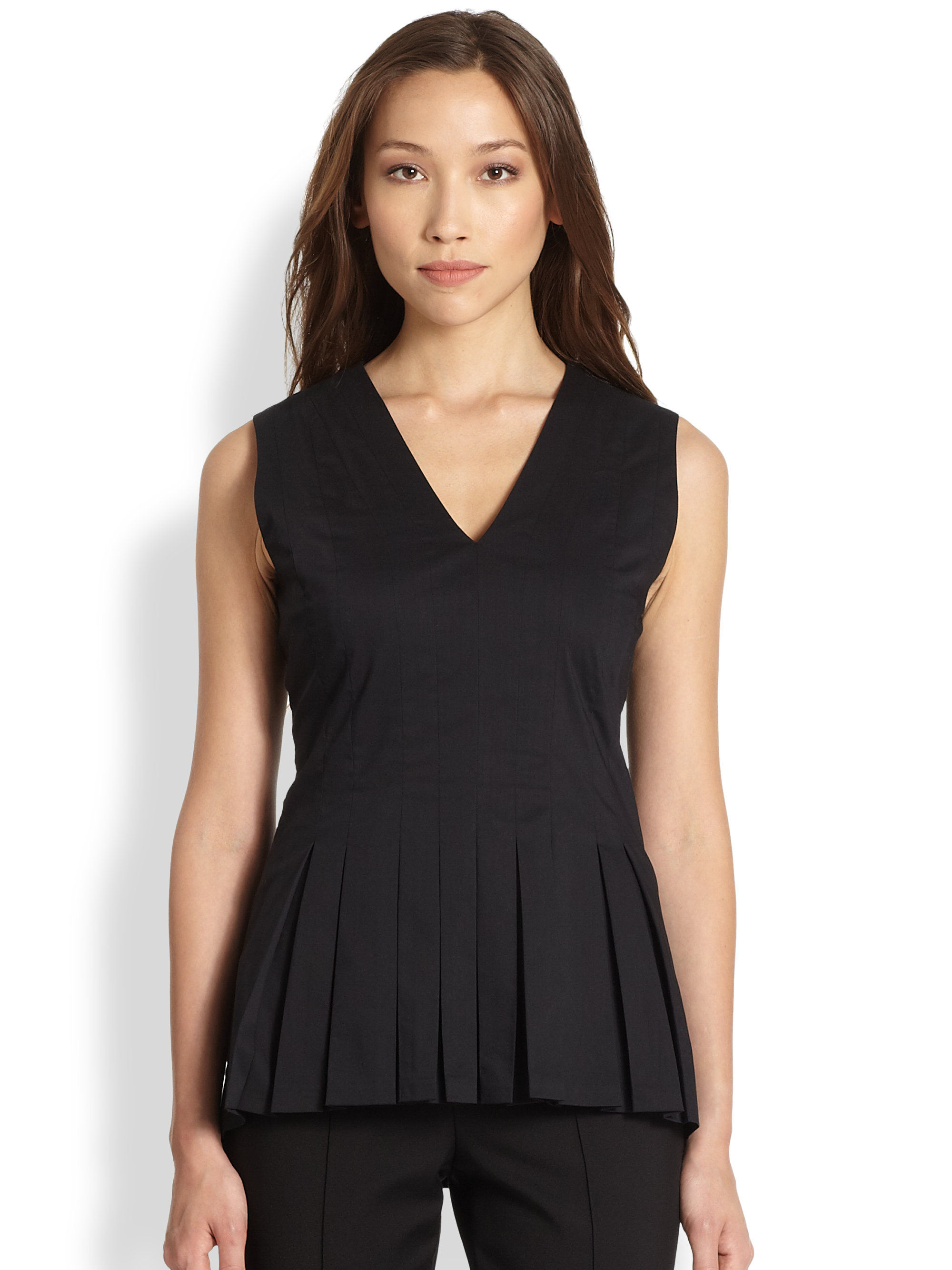 Saks fifth avenue collection Pleated Peplum Top in Black | Lyst