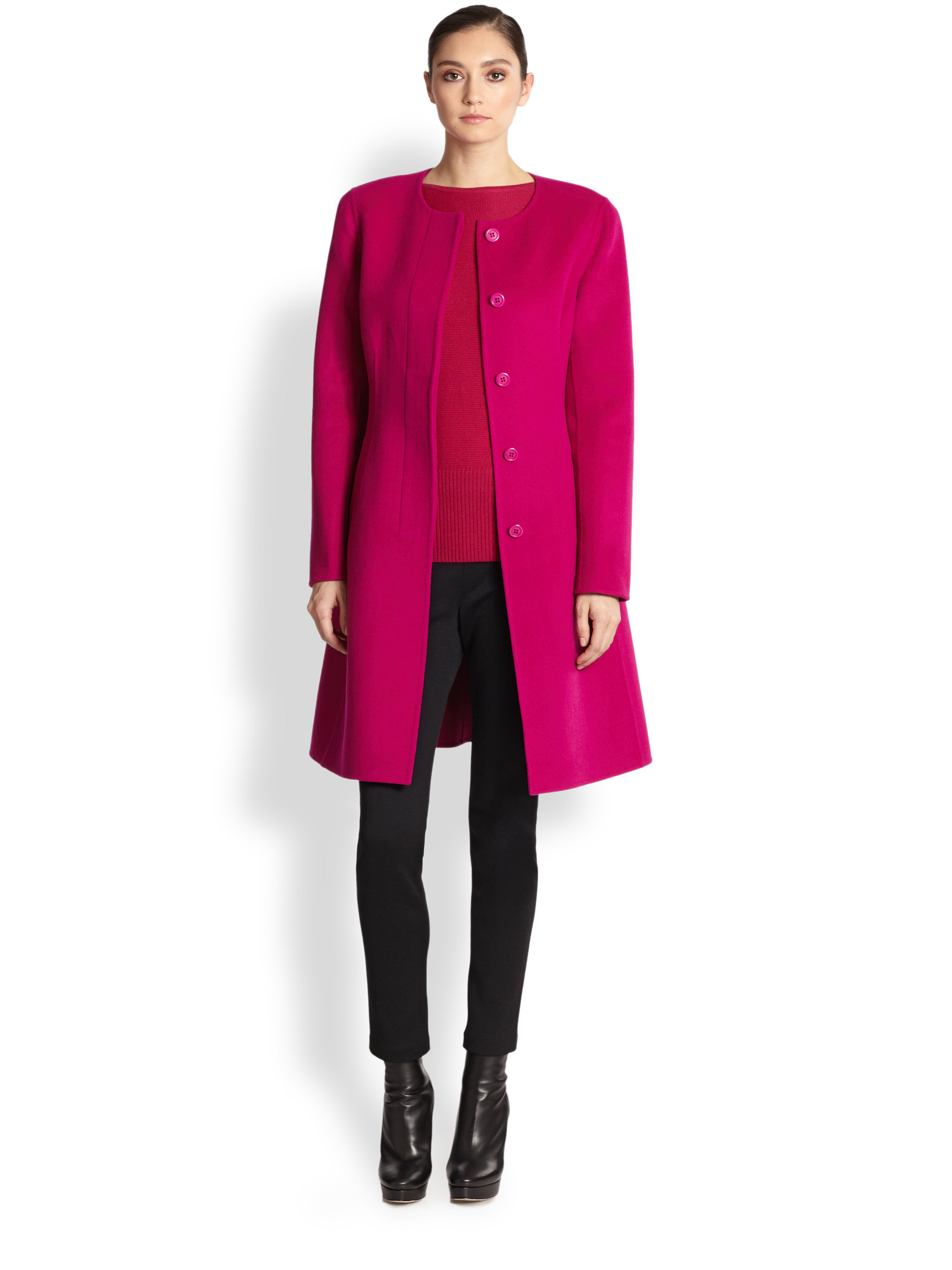 Lyst St. John Wool Cashmere Jewel Neck Coat in Pink