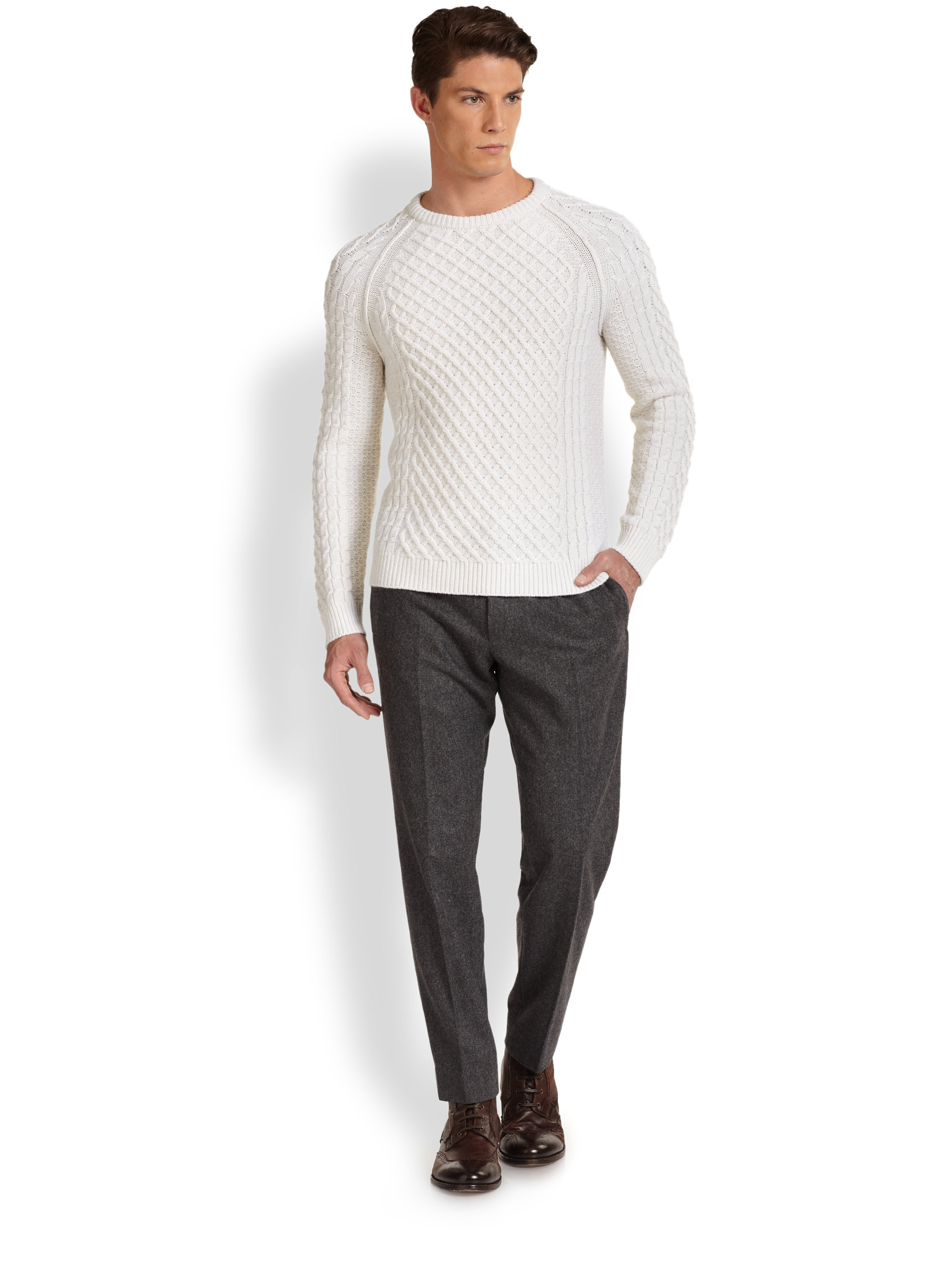 Lyst Vince Cashmere Wool Cableknit Sweater in White for Men