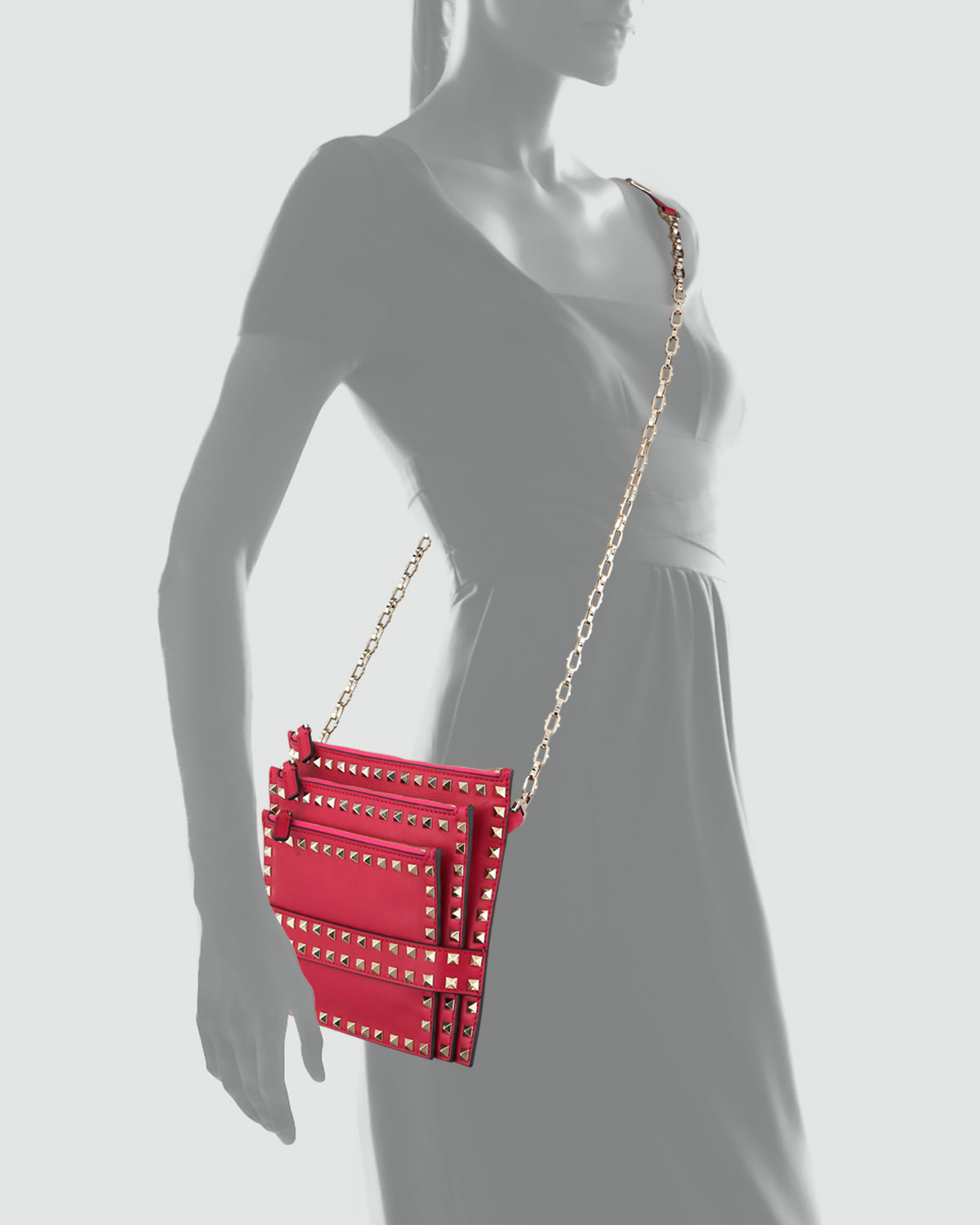 Valentino Rockstud Triplezip Crossbody Bag Bright Pink in Pink Lyst