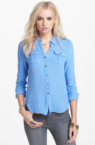 Free People Tried and True Cotton Gauze Shirt in Blue (Periwinkle) | Lyst