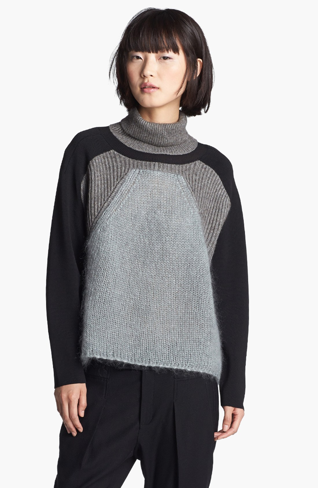 Helmut Lang Colorblock Turtleneck Sweater in Gray (Light Grey) | Lyst