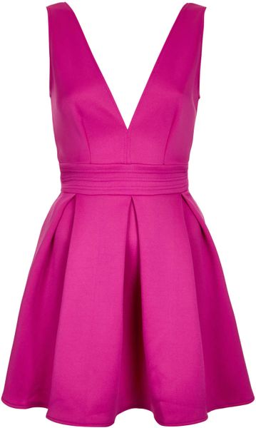 Topshop Deep V Scuba Skater Dress By Oh My Love in Pink (MAGENTA) | Lyst