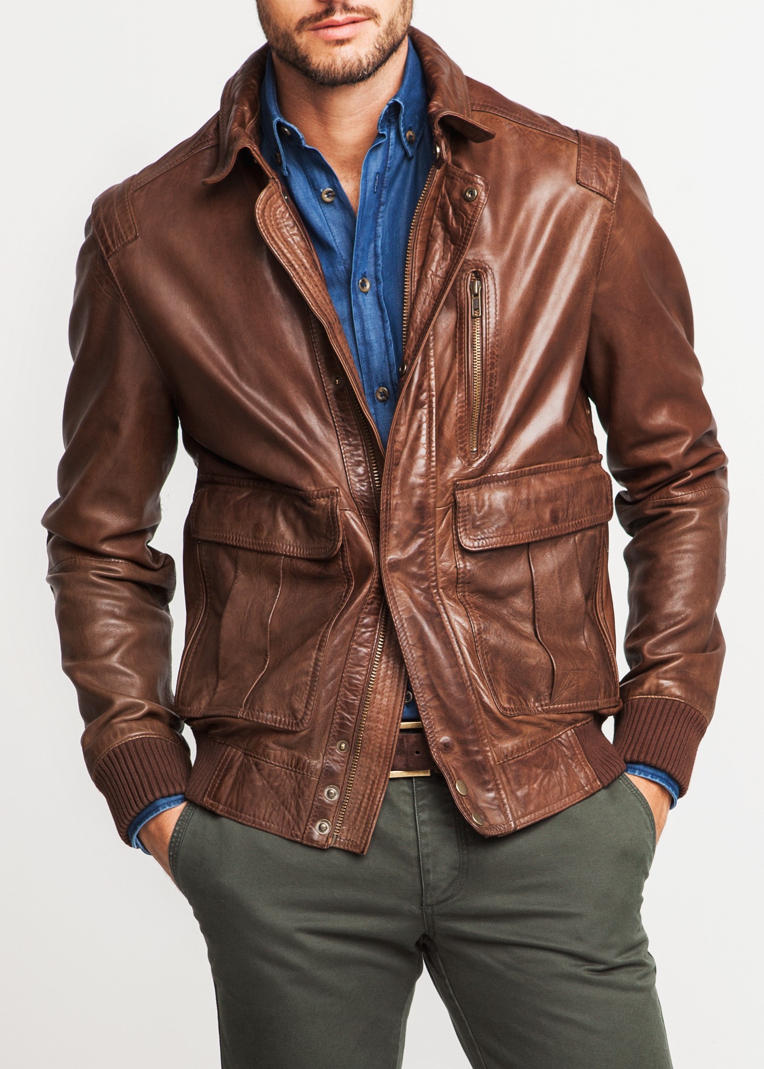 Lyst - Mango Leather Aviator Jacket in Brown for Men
