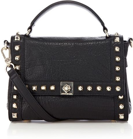 Karen Millen Studded Leather Satchel Bag in Black | Lyst