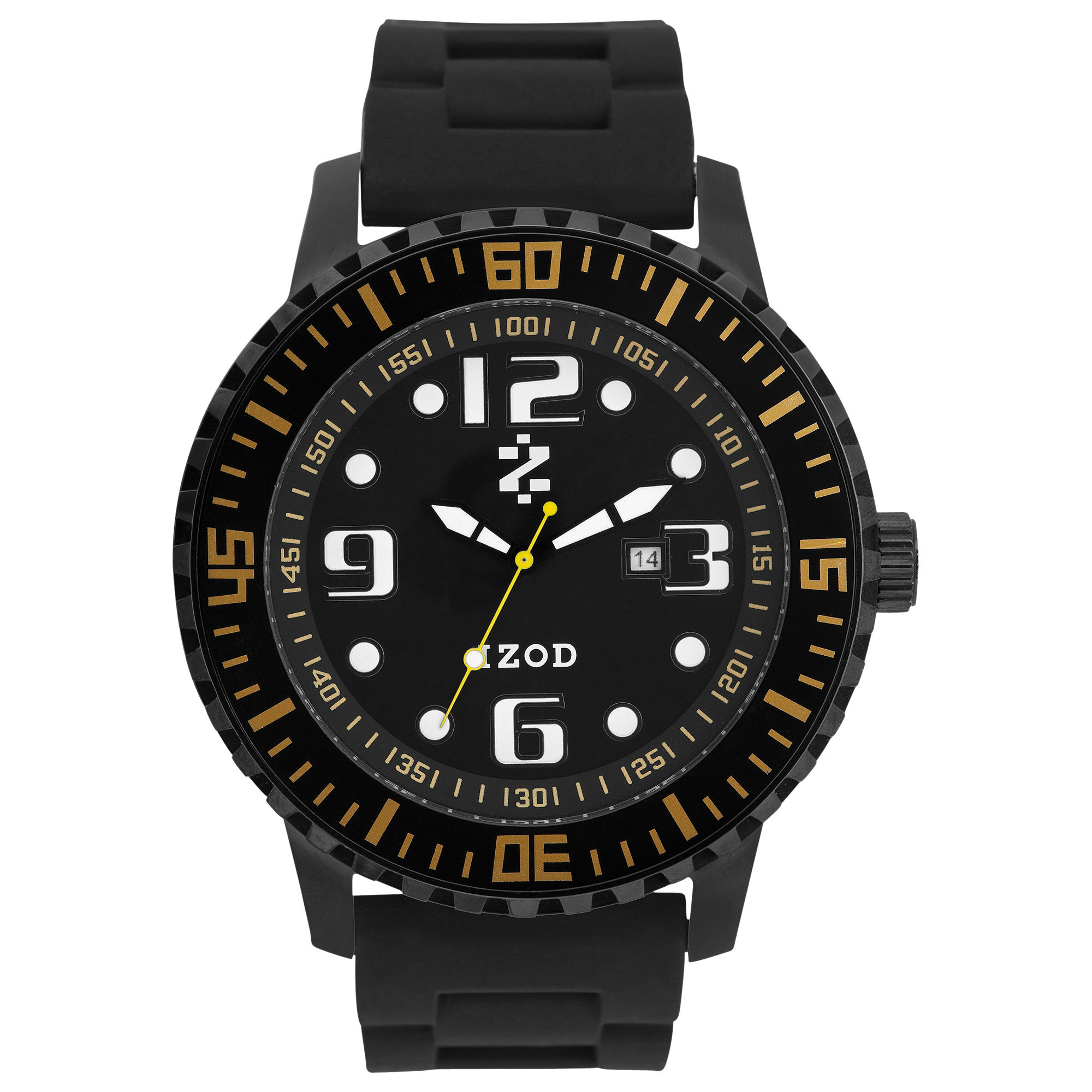 Izod Izod Watch Unisex Black Silicone Strap 55mm Izs45 Blkyellow in