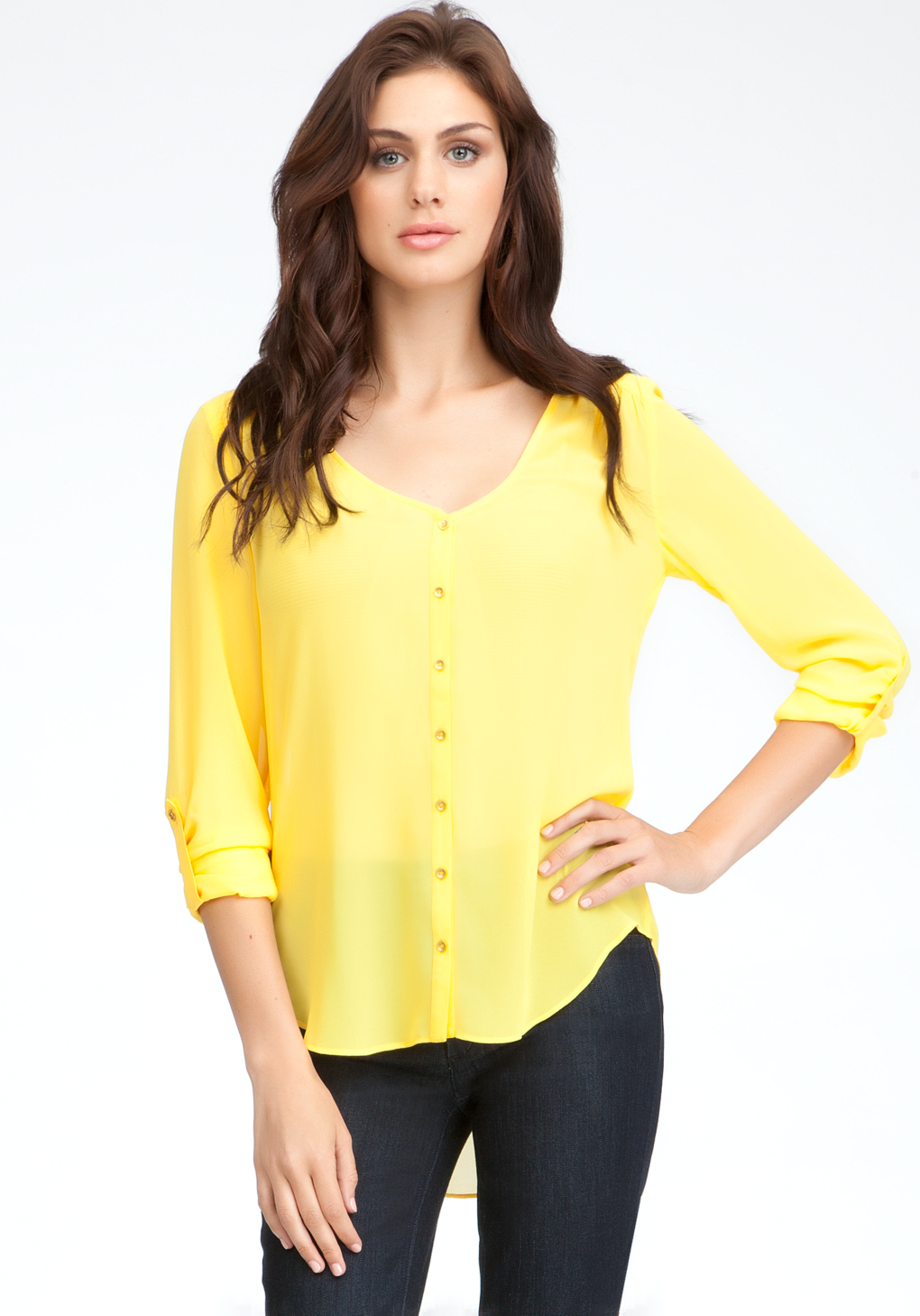 Lyst - Bebe High Low Shirt Blouse in Yellow