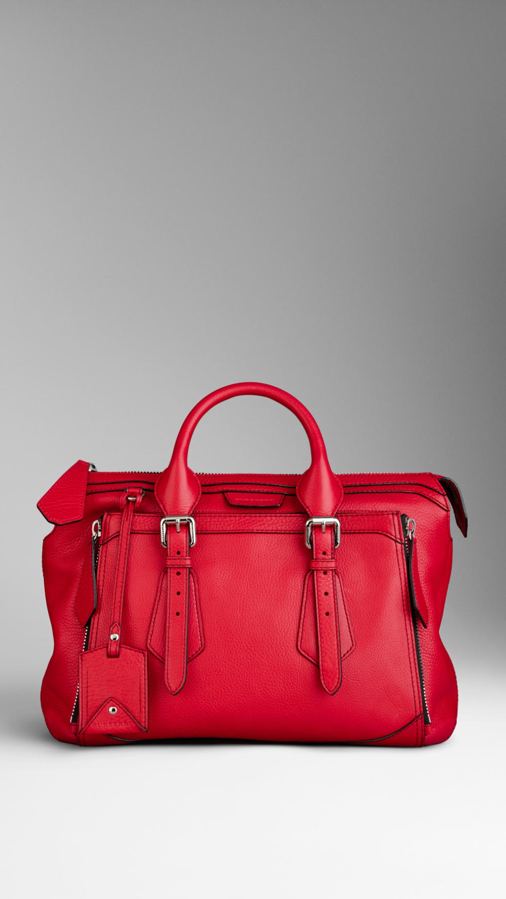 Lyst Burberry Medium Grainy Leather Tote Bag in Red