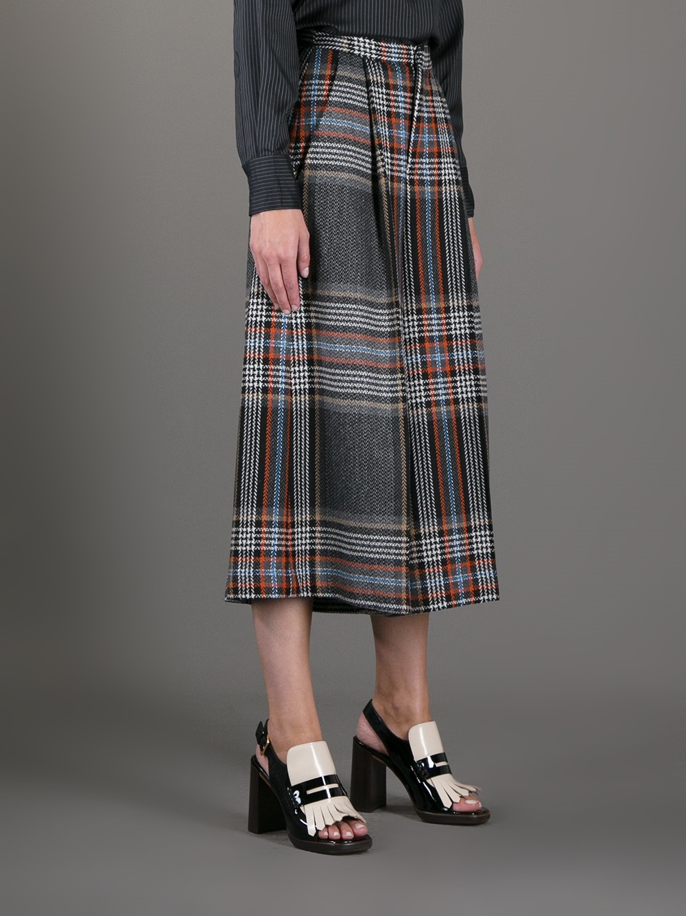 Lyst Msgm Pleated Tartan Skirt In Black 2543