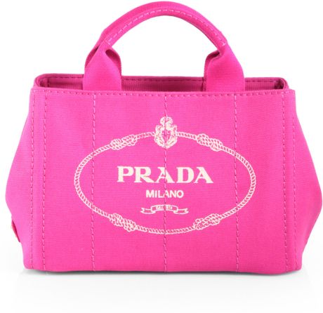 Prada Logo Printed Small Canvas Tote in Pink (FUXIA-PINK) | Lyst